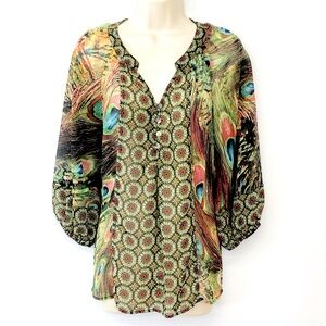 Figueroa & Flower Mandela Print Popover Blouse